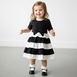 Hanna Andersson Ruffle Tiered Dress Girl 3 Black Bow Evening Party Dress Classic